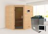 38mm Massivholzsauna MIA  (Eckeinstieg) / graphit Tür / kein Dachkranz / Ofen 4,5 KW externe Strg easy