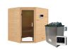 38mm Massivholzsauna MIA  (Eckeinstieg) / graphit Tür / kein Dachkranz / Ofen 4,5 KW externe Strg easy