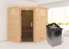38mm Massivholzsauna MIA  (Eckeinstieg) / graphit Tür / inkl. Dachkranz / Ofen 4,5 kW integr. Strg