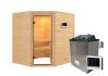 38mm Massivholzsauna MIA  (Eckeinstieg) / klarglas Tür / kein Dachkranz / Ofen 4,5 KW externe Strg easy