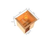 38mm Massivholzsauna SANDRA (Fronteinstieg) / inkl. Dachkranz / Ofen 4,5 kW externe Strg.easy