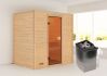38mm Massivholzsauna SELENA (Fronteinstieg) / kein Dachkranz / Ofen 4,5 kW intgr. Strg