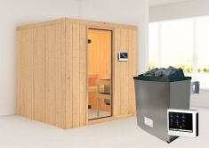 68mm Elementsauna TROMSÖ (Fronteinstieg) / kein Dachkranz / Ofen 4,5 KW externe Strg easy