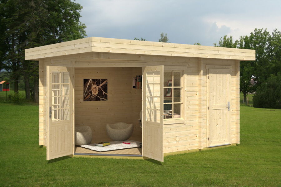 Gartenhaus NINA 5-Eck, 2 Räume, 436x296 cm, 40mm Doppelnut; mit Boden (L)
