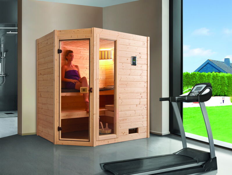WEKA 38mm Massivholzsauna VALIDA Eck 1 Glastür + Fenster Sparset 2