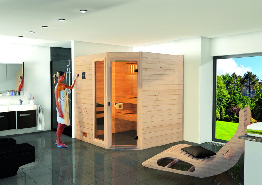 WEKA 38mm Massivholzsauna VALIDA Eck 2 Glastür + Fenster