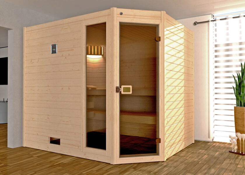 WEKA 38mm Massivholzsauna VALIDA Eck 3 Glastür + Fenster