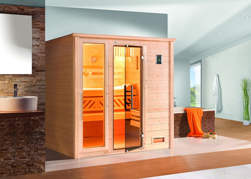 WEKA 45mm Premium Massivholzsauna BERGEN 1 Glastür + Fenster