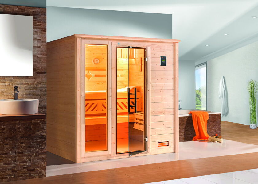 WEKA 45mm Premium Massivholzsauna BERGEN 2 Glastür + Fenster