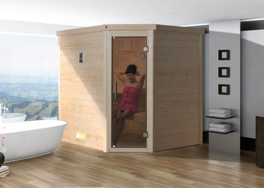 WEKA 45mm Premium Massivholzsauna TURKU 1 Glastür Sparset OS-Ofen