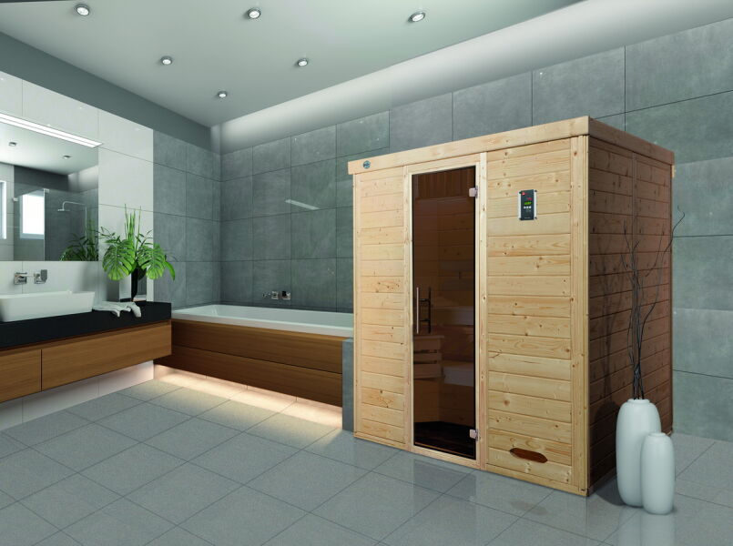 Weka 45mm Premium Design Massivholz-Elementsauna KEMI 3 Glastür