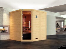 Weka 45mm Premium Design Massivholz-Elementsauna KEMI Eck 1 Glastür