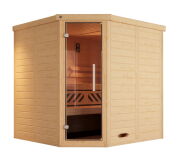 Weka 45mm Premium Design Massivholz-Elementsauna KEMI Eck 1 Glastür