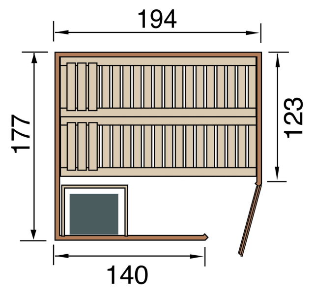 Weka 68mm Elementsauna KIRUNA 2 Glastür 230V 4,5 kW