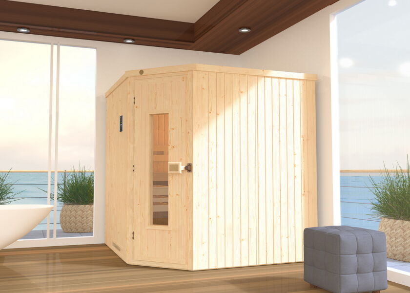 Weka 68mm Elementsauna VARBERG 3 Sparset Holztür OS-Ofen