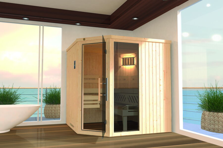 Weka 68mm Elementsauna VARBERG 3 Sparset Glastür + Fenster BioS-Ofen