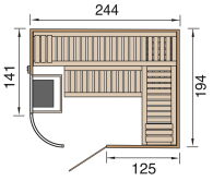 Weka 68mm Elementsauna Design - Sauna SARA 2 OS-Ofen