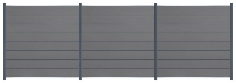 Delta EASY-FENCE WPC Steckzaun grau, Abschluss Silber, 7 Designleisten Anthrazit