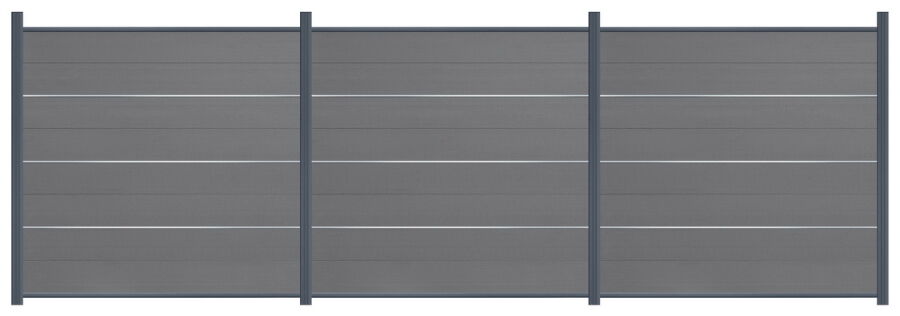 Delta EASY-FENCE WPC Steckzaun grau, Abschluss Anthrazit, 3 Designleisten Silber