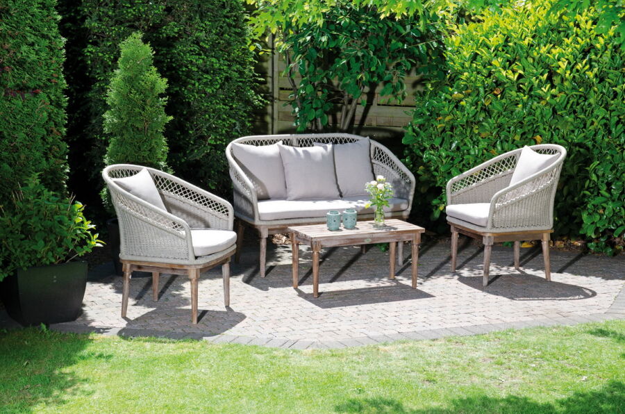 Lounge-Gruppe "Albany" sand Alu/Akazienholz/Polyrope inkl. Kissen