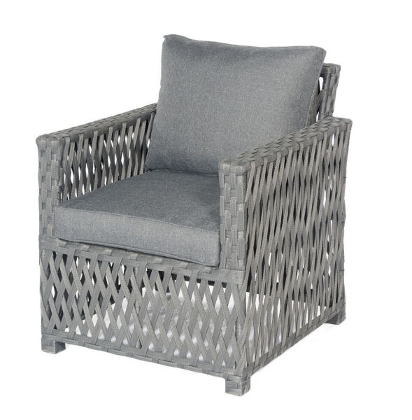 Lounge Sessel Olympia metallic-schwarz Alu/Polyrope-Geflecht inkl. Kissen