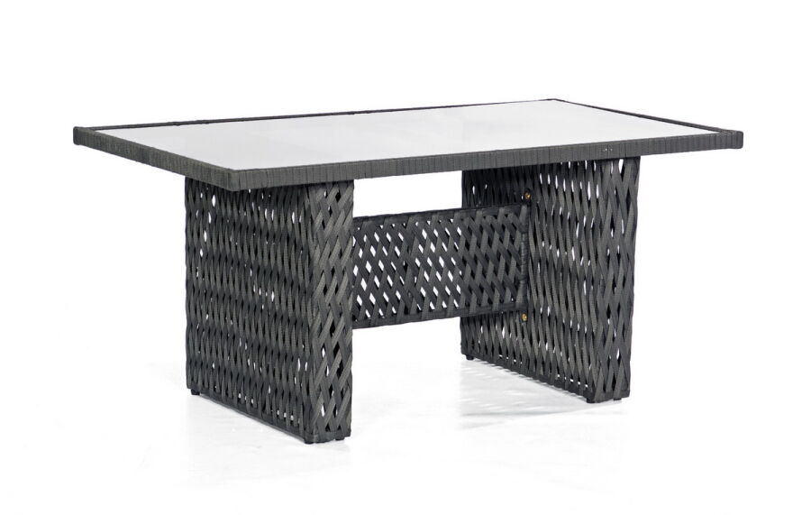 Tisch Olympia 160x90x75cm metallic-schwarz Alu/Polyrope-Geflecht inkl. Glasplatte