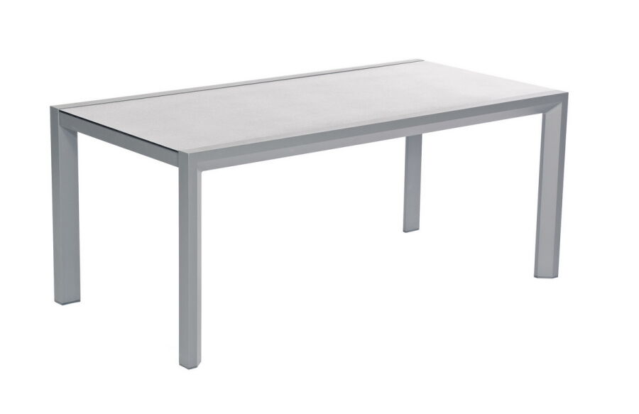 Tisch Rondo 180x90x75cm Alu anthrazit / Spraystone-Struktur-Glasplatte