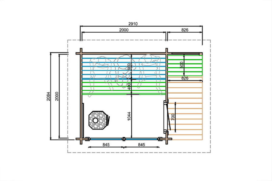 Leil® Saunahaus HALMAR 3 PLUS 300 x228 cm; 40mm Doppelnut; inkl. Terrasse; inkl. Boden
