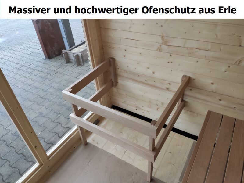Leil® Saunahaus HALMAR 3 PLUS 300 x228 cm; 40mm Doppelnut; inkl. Terrasse; inkl. Boden