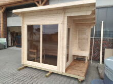 Leil® Saunahaus HALMAR 3 PLUS 300 x228 cm; 40mm Doppelnut; inkl. Terrasse; inkl. Boden