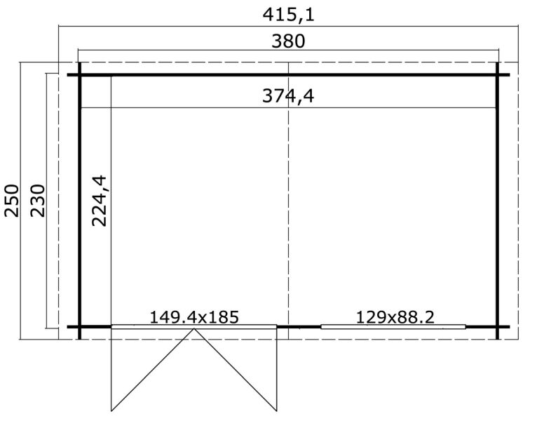 Gartenhaus AXEL 230 - 380 x 230 cm, 28 mm, natur / farbig