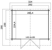 Gartenhaus BALTIMORE 292 x 230 cm, 28 mm natur / farbig