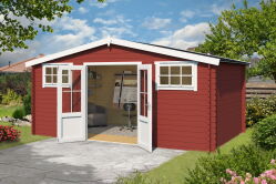 Gartenhaus BOSTON; 480 x 292 cm; 28 mm Blockbohlen; SCHWEDENROT lackiert