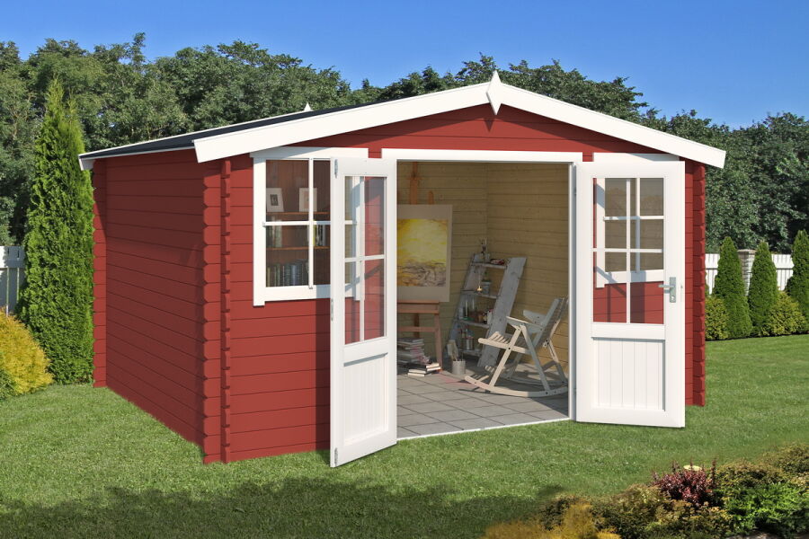 Lasita Maja Gartenhaus DALLAS; 396 x 312 cm; 28 mm Blockbohlen; SCHWEDENROT lackiert