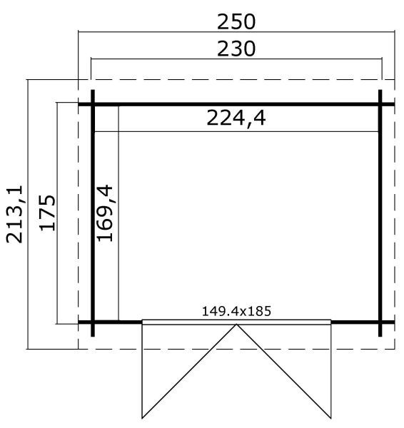 Gartenhaus INDI 175 - 230 x 175 cm, 28 mm, natur / farbig
