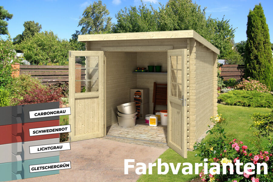Gartenhaus INDI 175 - 230 x 175 cm, 28 mm, natur / farbig