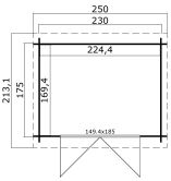 Gartenhaus INDI 175; 230 x 175 cm; 28 mm Blockbohlen; CARBON GRAU lackiert