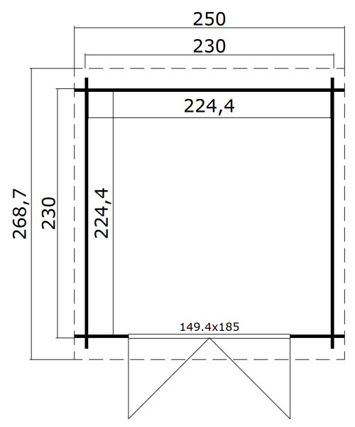 Gartenhaus INDI 230 230 x 230 cm, 28 mm, natur / farbig