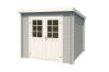 Gartenhaus INDI 230; 230 x 230 cm; 28 mm Blockbohlen; LICHT GRAU lackiert