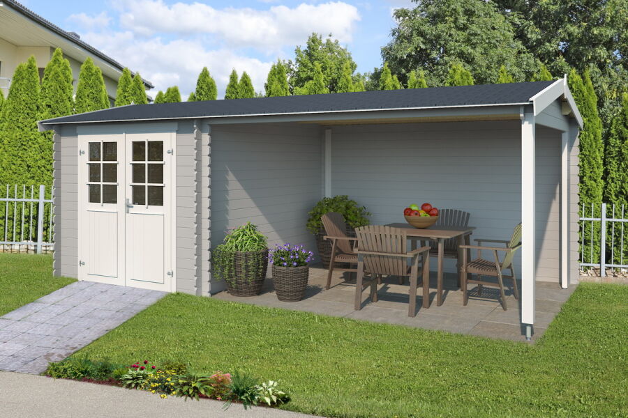 Gartenhaus IVANA 570 x 275 cm, 28 mm, natur / farbig
