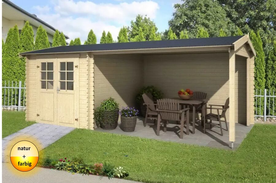 Gartenhaus IVANA 570 x 275 cm, 28 mm, natur / farbig