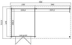 Gartenhaus IVANA 570 x 275 cm, 28 mm, natur / farbig