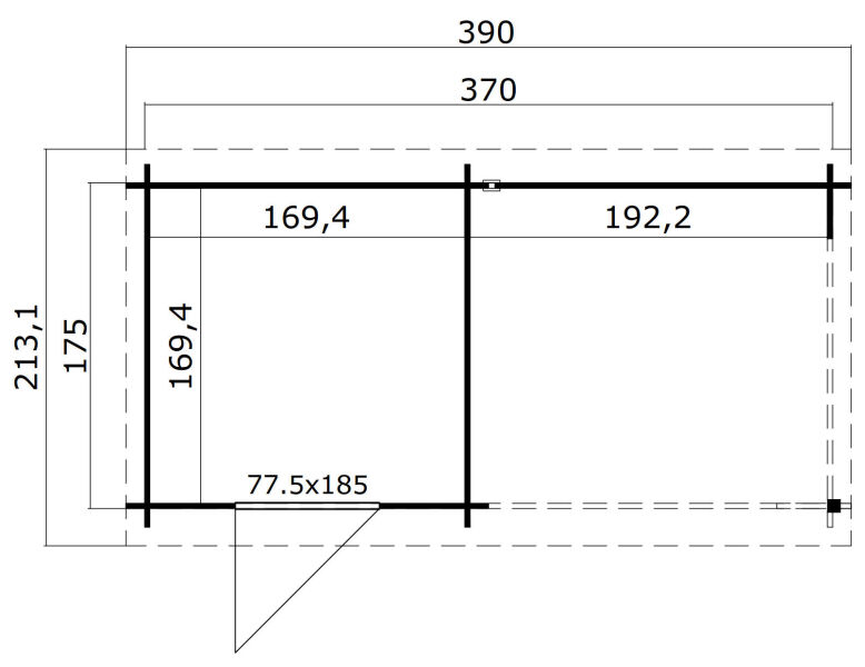 Gartenhaus JELLE PLUS 370 x 175 cm, 28 mm, natur / farbig