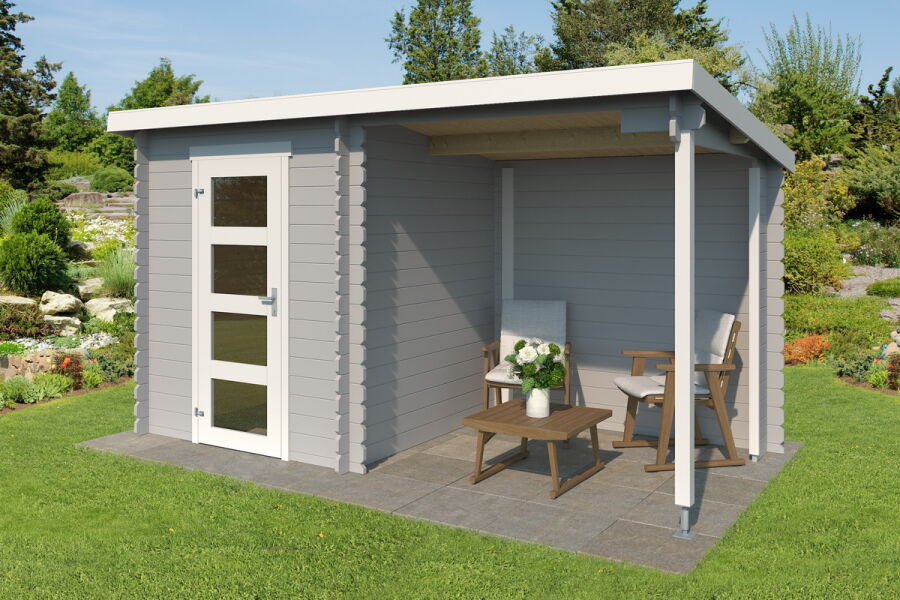 Gartenhaus JELLE PLUS 370 x 175 cm, 28 mm, natur / farbig