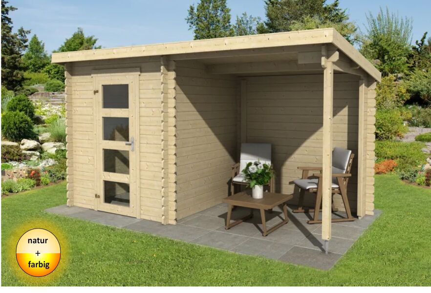 Gartenhaus JELLE PLUS 370 x 175 cm, 28 mm, natur / farbig