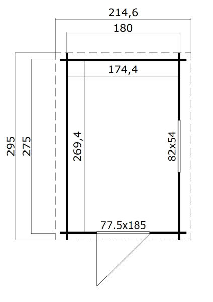 Gartenhaus JURA 2 180 x 275 cm, 28 mm, natur / farbig