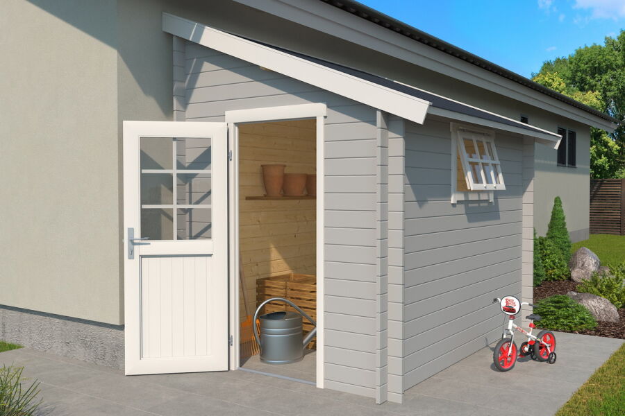 4743329221102 - Gartenhaus JURA 2  180 x 275 cm  28 mm Blockbohlen  LICHT GRAU lackiert