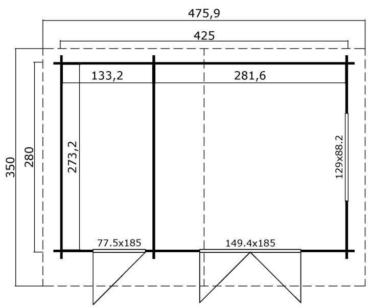 Gartenhaus KEILA 34 - 425 x 280 cm, 34 mm,  natur / farbig