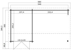 Gartenhaus KENZO 540 x 300 cm, 34 mm,  natur / farbig