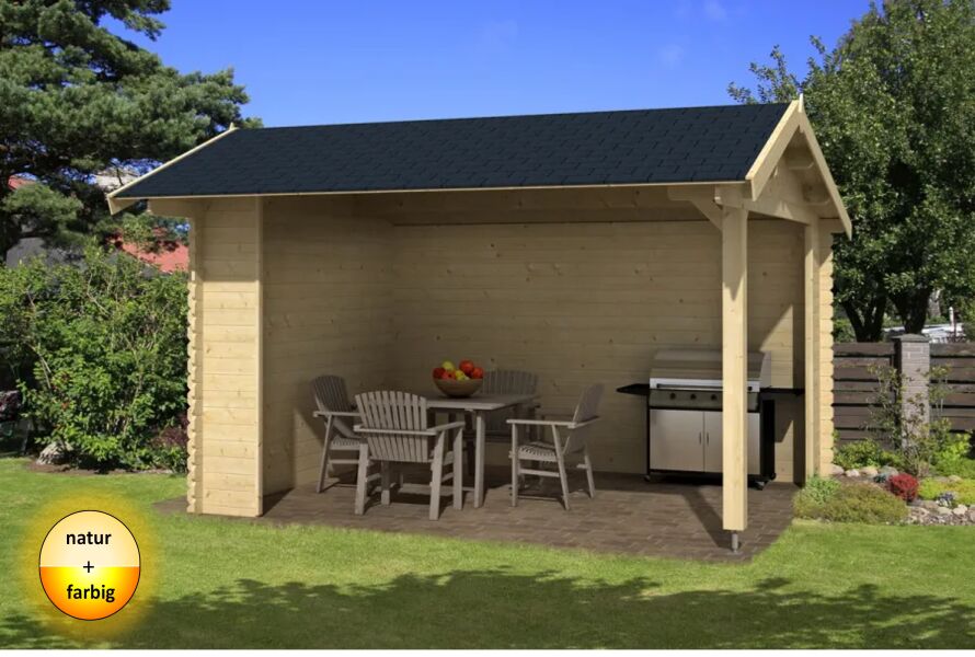 Gartenhaus Unterstand KIRIAN 300 - 380 x 300 cm, 28 mm, natur / farbig